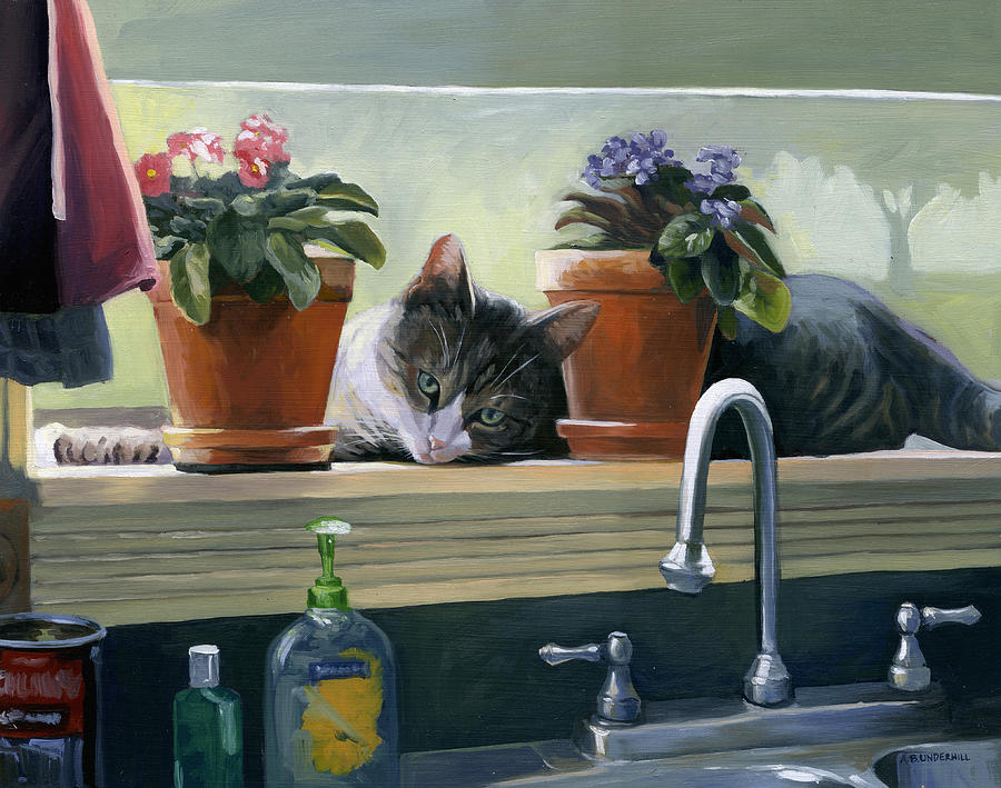 Windowsill Cat Painting By Alecia Underhill