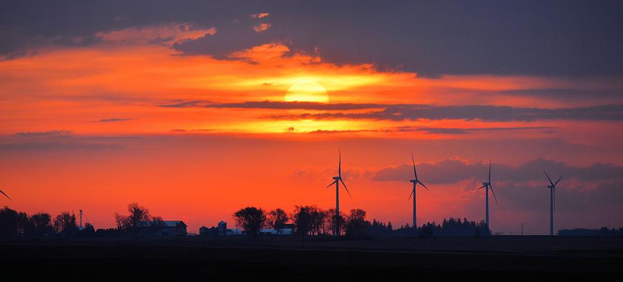 Windpower Sunrise Panorama Photograph by Bonfire Photography