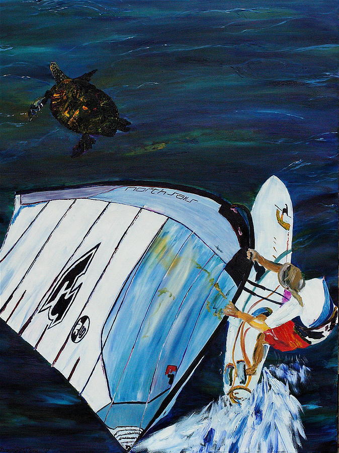 Windsurfing Painting - Windsurfer and Sea Turtle by Gregory Contemporary Art