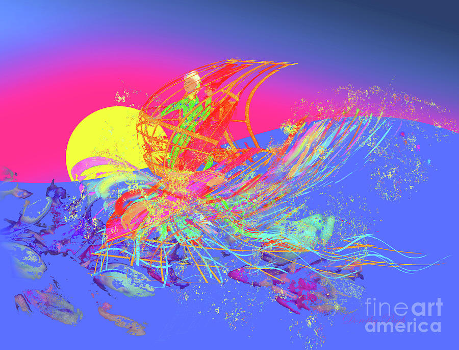 Windsurfing at Sunset Digital Art by Dorothy Pugh