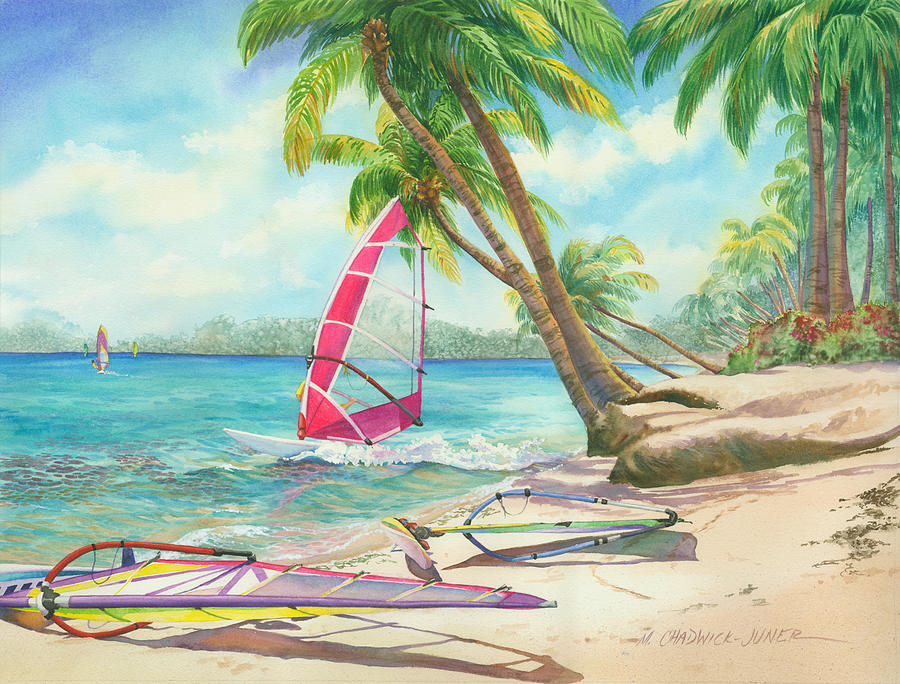Windsurfing the Tropics Painting by Marguerite Chadwick-Juner