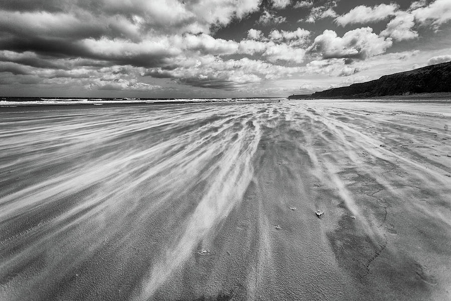 Black And White Photograph - Windswept Benone by Nigel R Bell