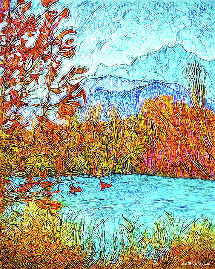 Windswept Orange Leaves - Colorado Lake And Mountains Digital Art by Joel Bruce Wallach
