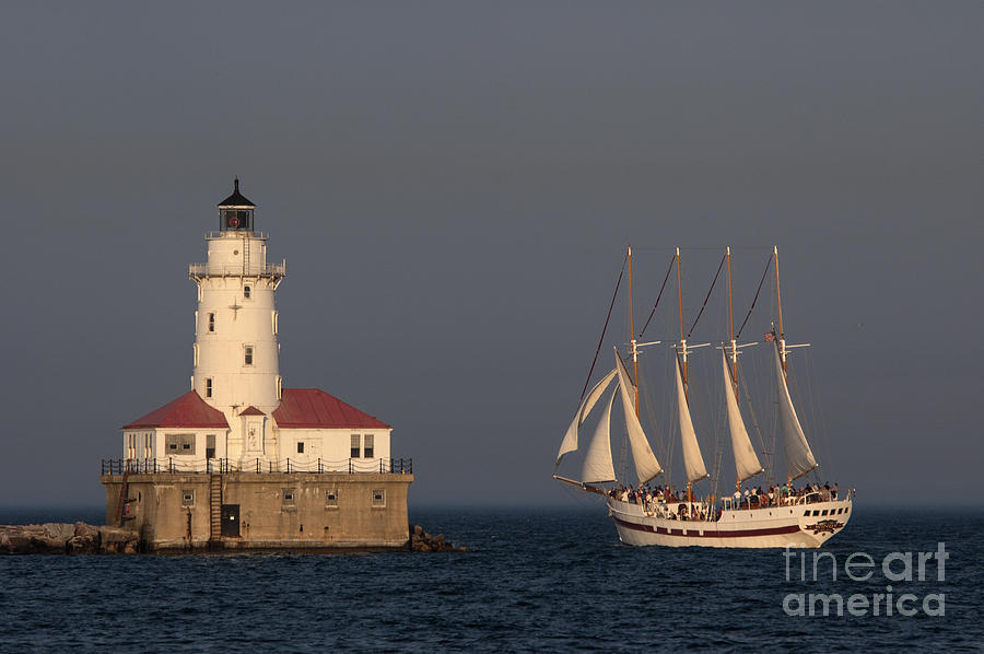 Windy and the Chicago Harbor Light - D009820 Photograph by Daniel Dempster