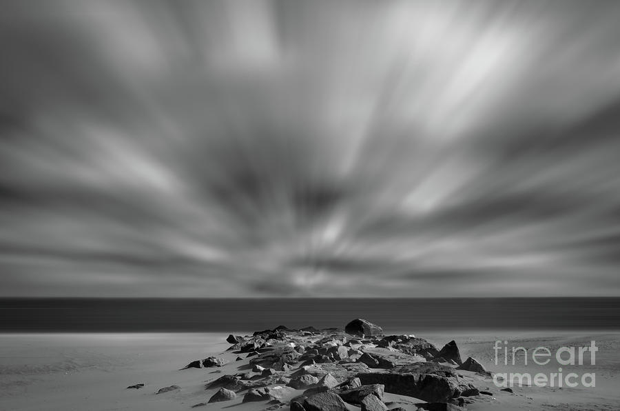 Windy Beach Black and White Abstract Coastal Landscape Photo Photograph by PIPA Fine Art - Simply Solid