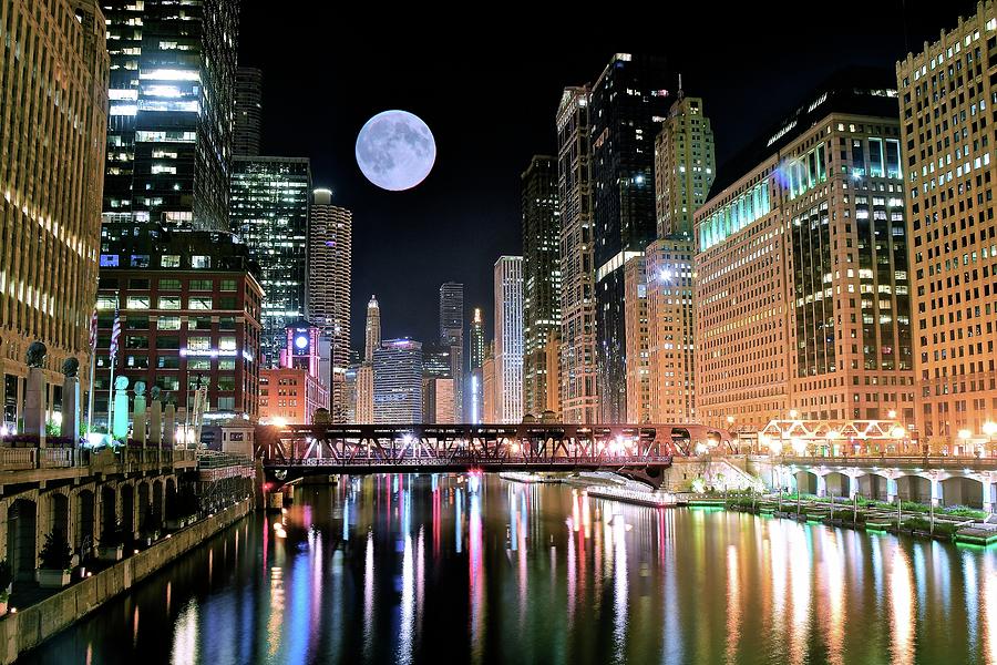 Windy City River Moon Photograph by Frozen in Time Fine Art Photography