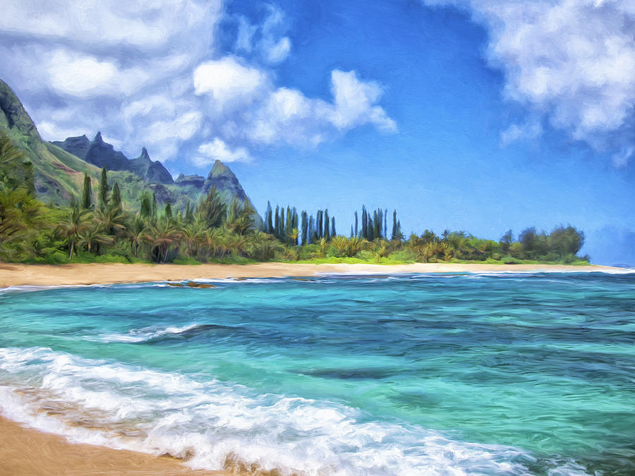 Windy Day at Haena Beach Kauai Painting by Dominic Piperata