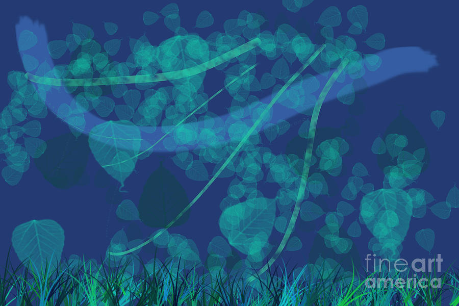 Windy Day - Background abstract of leaves blowing in the wind against dark blue Digital Art by Susan Vineyard