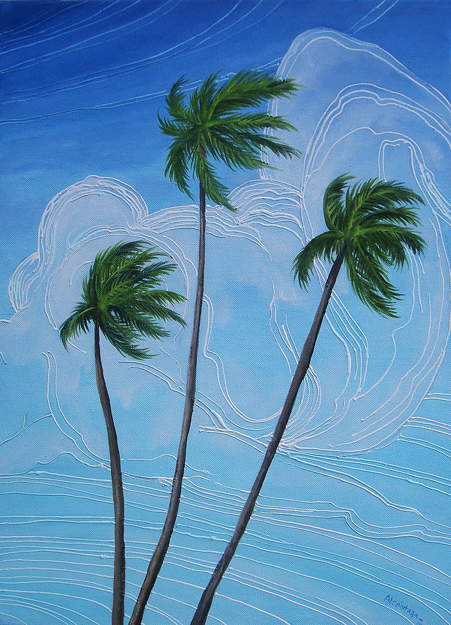 Palms Painting - Windy Palms by Juan Alcantara