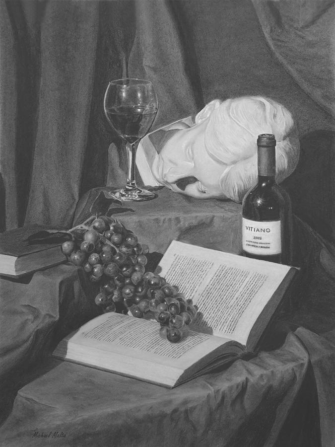 Wine And A Book Drawing