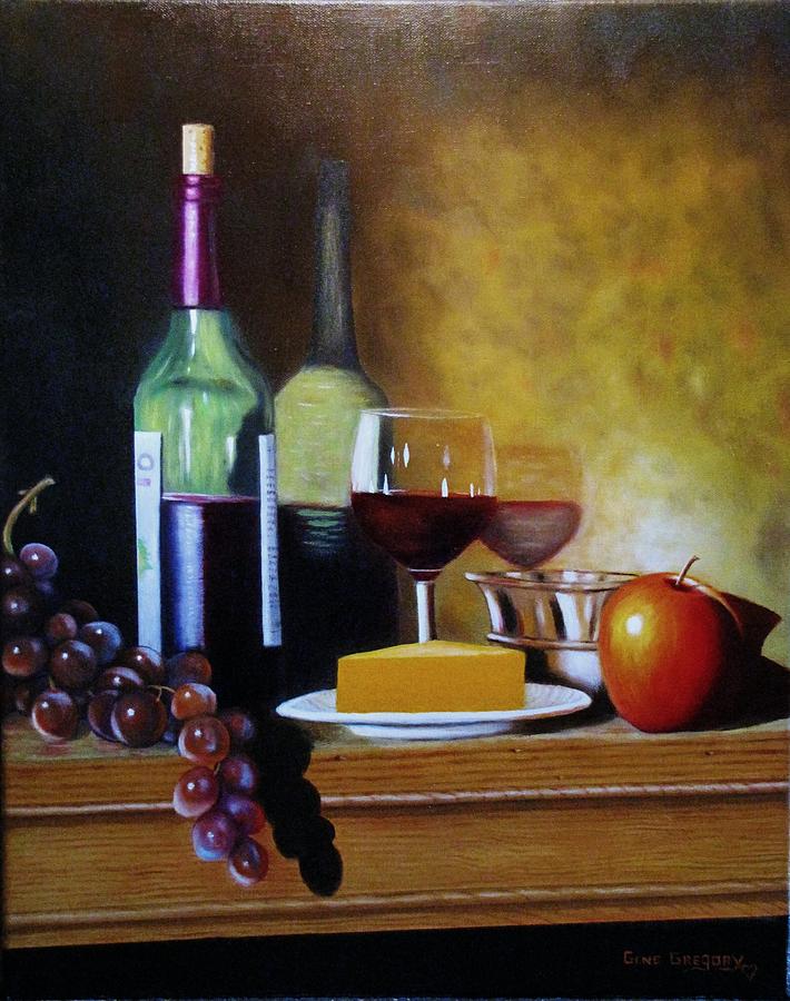 Wine and cheese Painting by Gene Gregory