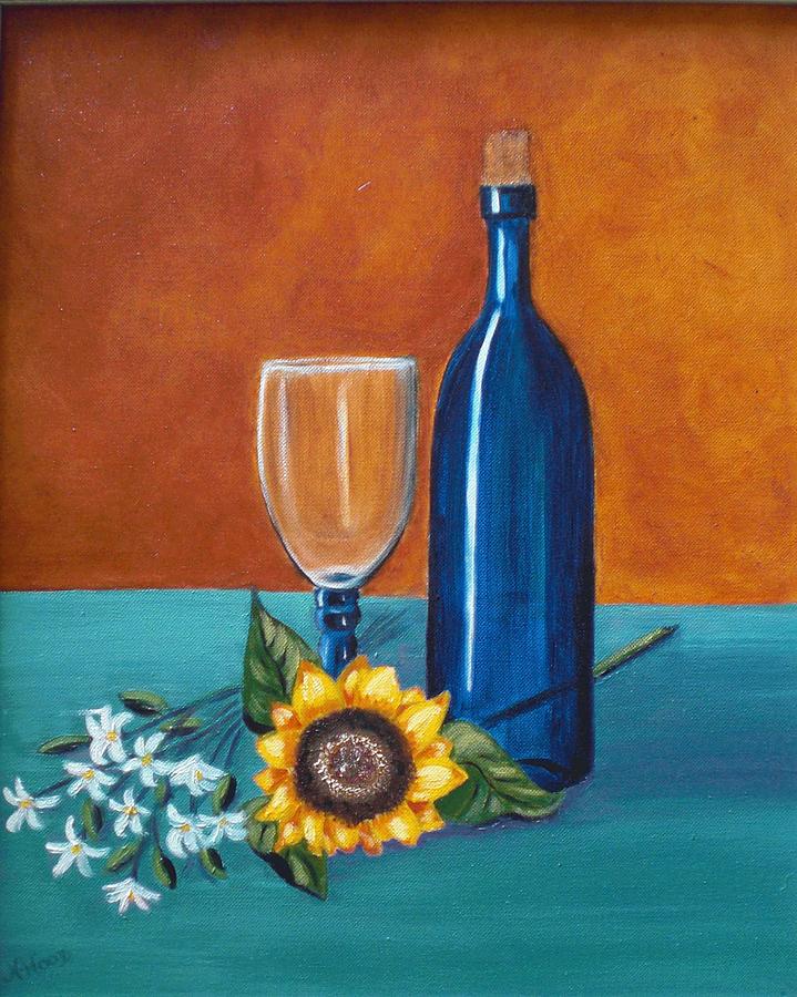 Wine and Flowers Painting by Nancy Sisco