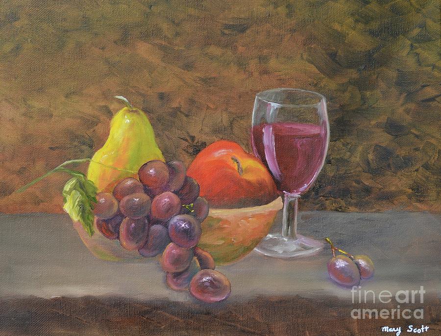 Wine and Fruit Painting by Mary Scott