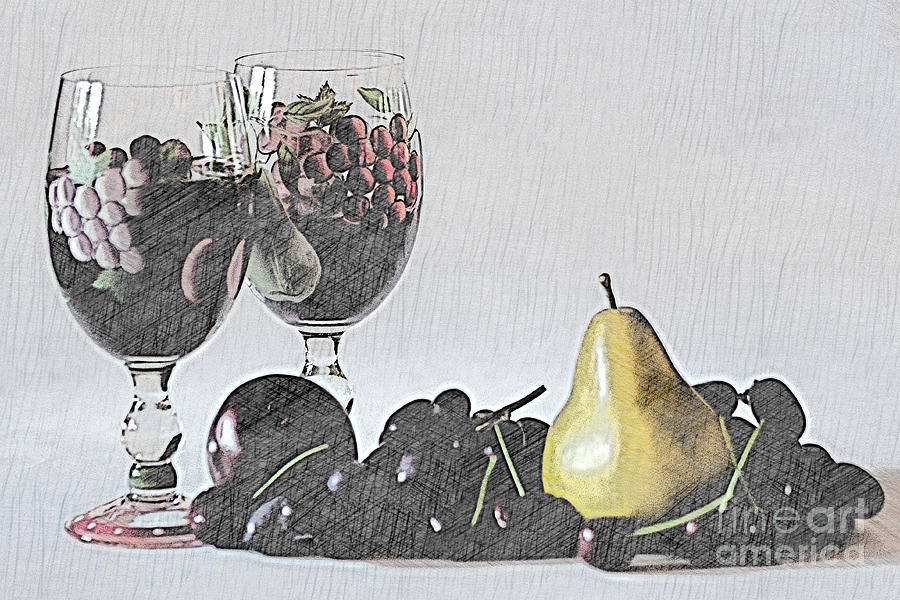 Wine and Fruit Mixed Media by Sherry Hallemeier