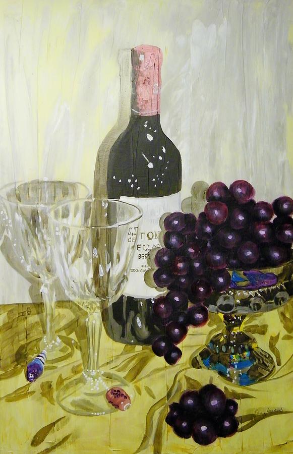 Wine and Grapes fro Two Painting by Terry Honstead
