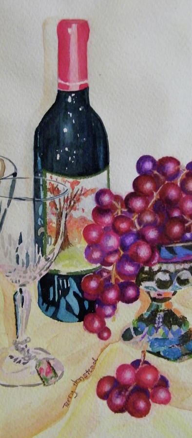 Wine and Grapes Painting by Terry Honstead