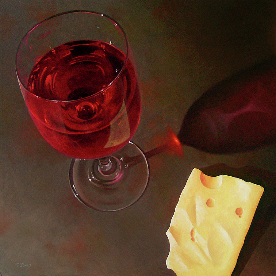 Wine and Jarlsberg Painting by Timothy Jones