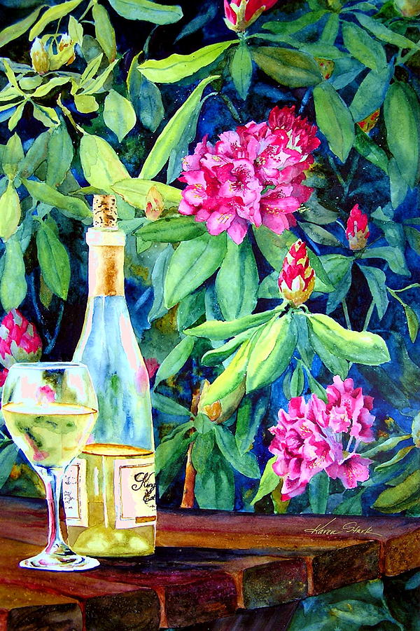 Wine and Rhodies Painting by Karen Stark