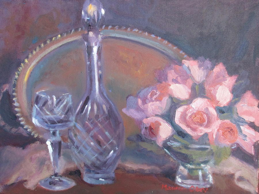 Wine Painting - Wine and Roses by Maureen Obey