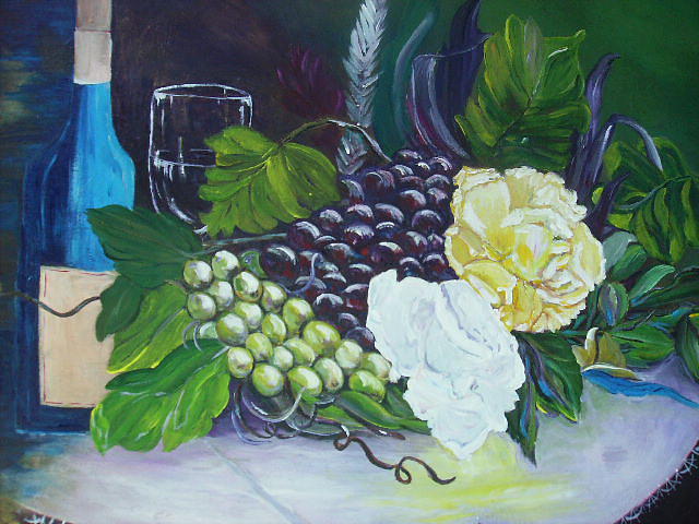 Wine Painting - Wine and roses by Terry Lash