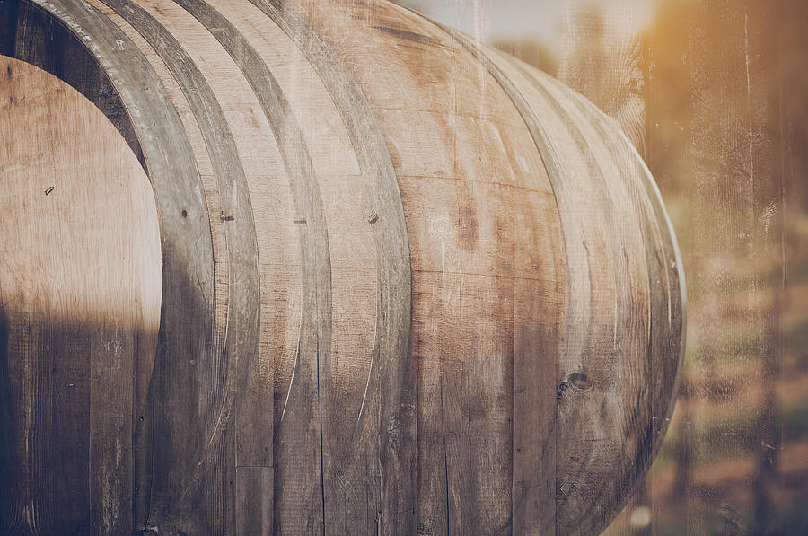 Wine Barrel Outside In Retro Instagram Style Photograph