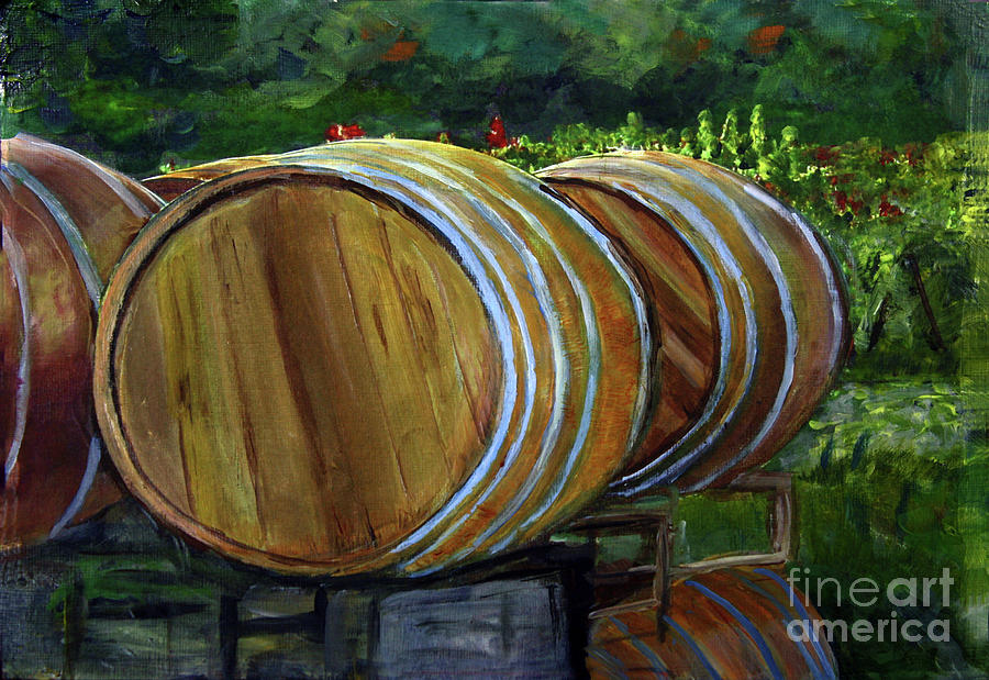 Wine Barrels Painting by Donna Walsh