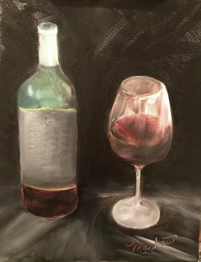 Wine Bottle and Glass Painting by Sheila Mashaw
