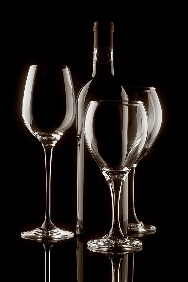Still Life Photograph - Wine Bottle and Wineglasses Silhouette II by Tom Mc Nemar