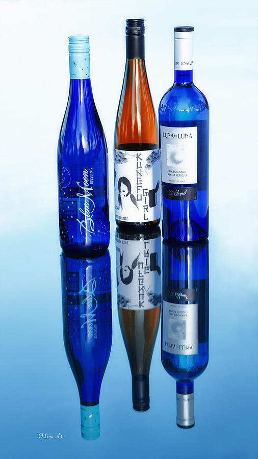 Reflection of blue wine bottles  Photograph by OLena Art by Lena Owens - Vibrant DESIGN