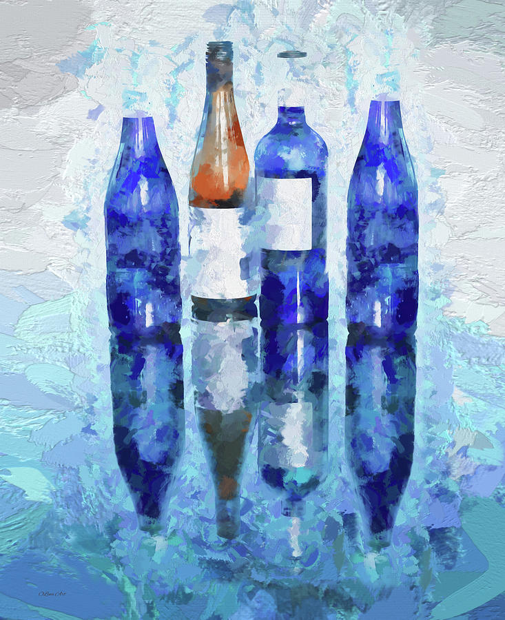 Abstract Wine Bottle, Reflection in Blue Hues  Photograph by OLena Art by Lena Owens - Vibrant DESIGN