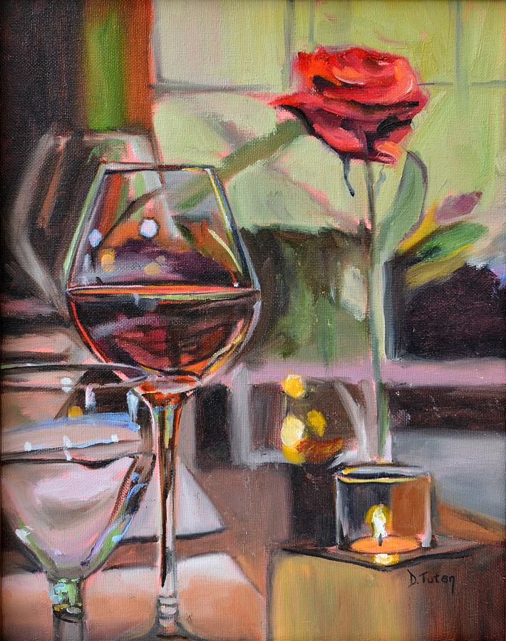 Wine by Candlelight Painting by Donna Tuten