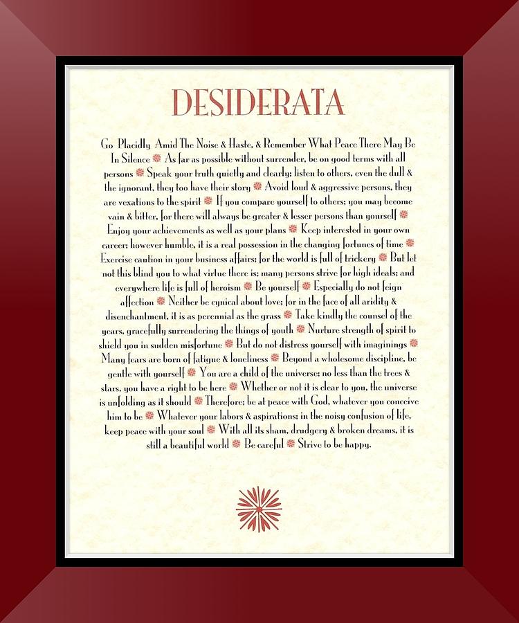 Christmas Mixed Media - Wine Framed Sunburst DESIDERATA Poem by Desiderata Gallery