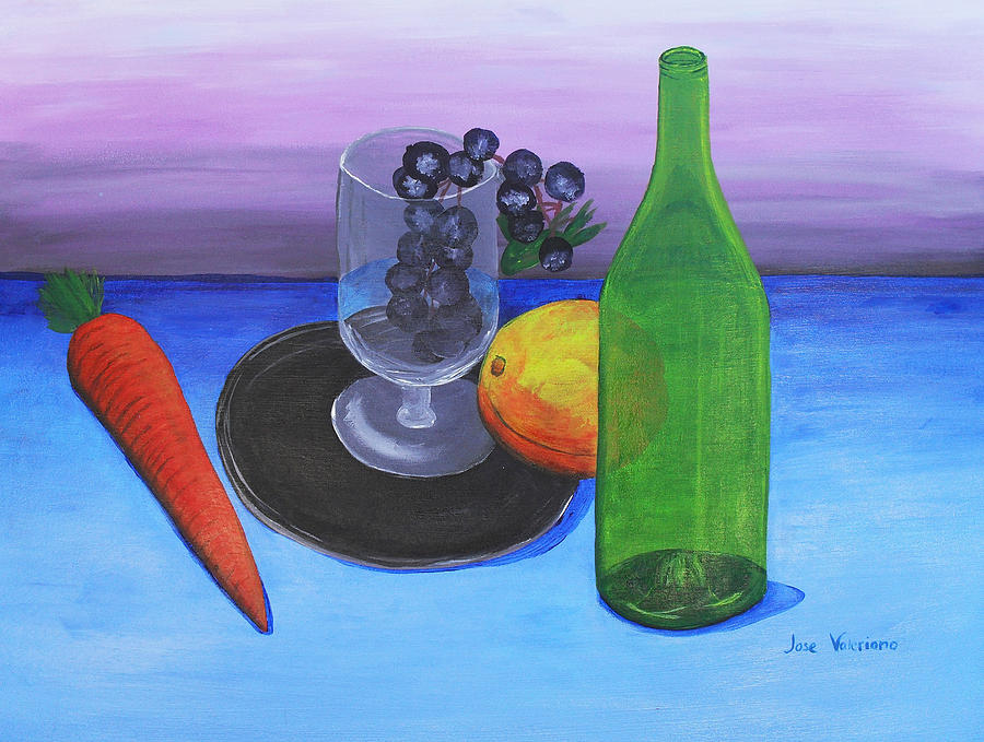 Wine glass and fruits Painting by Martin Valeriano