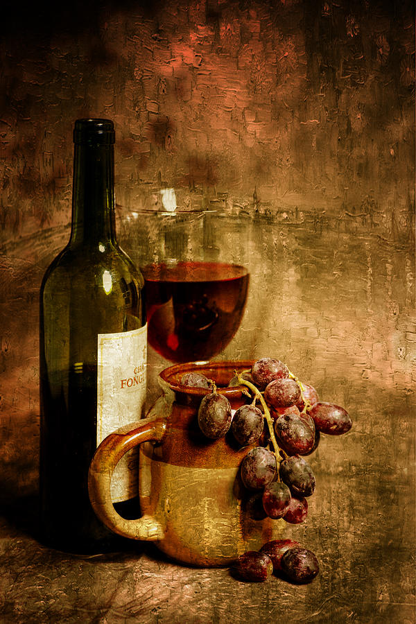 Wine Glass Grapes And Jug In Portrait Format And An Oil Painting Photograph by John Paul Cullen