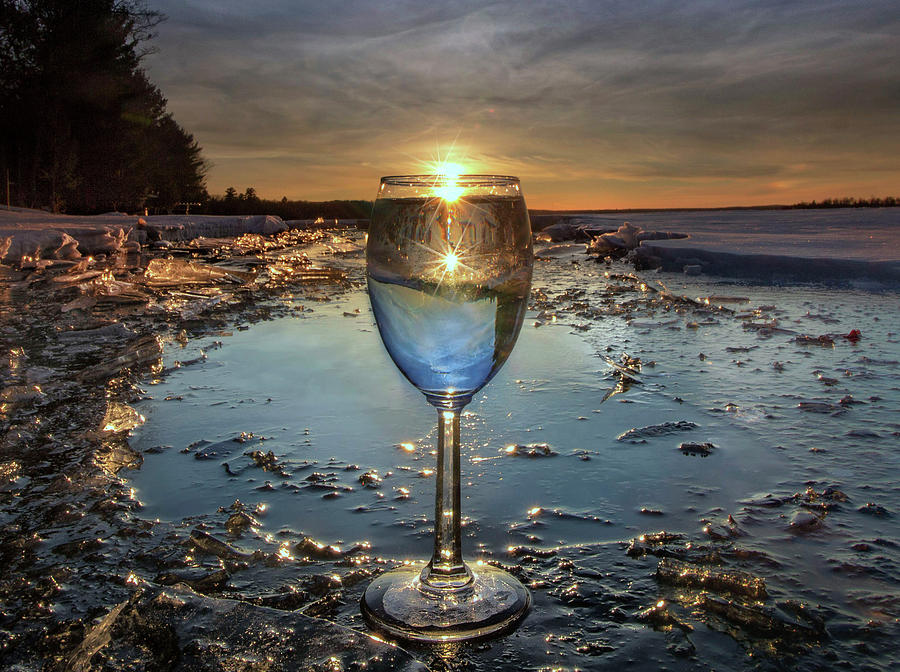 Wine Glass on Ice Sunset Photograph by Ron Wiltse