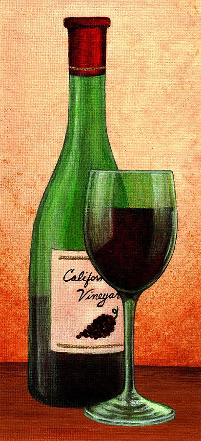 Wine Glass with Bottle Painting by Terry Mulligan