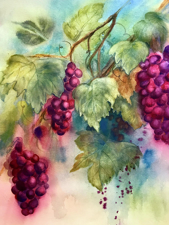 Wine Grapes Painting by Hilda Vandergriff