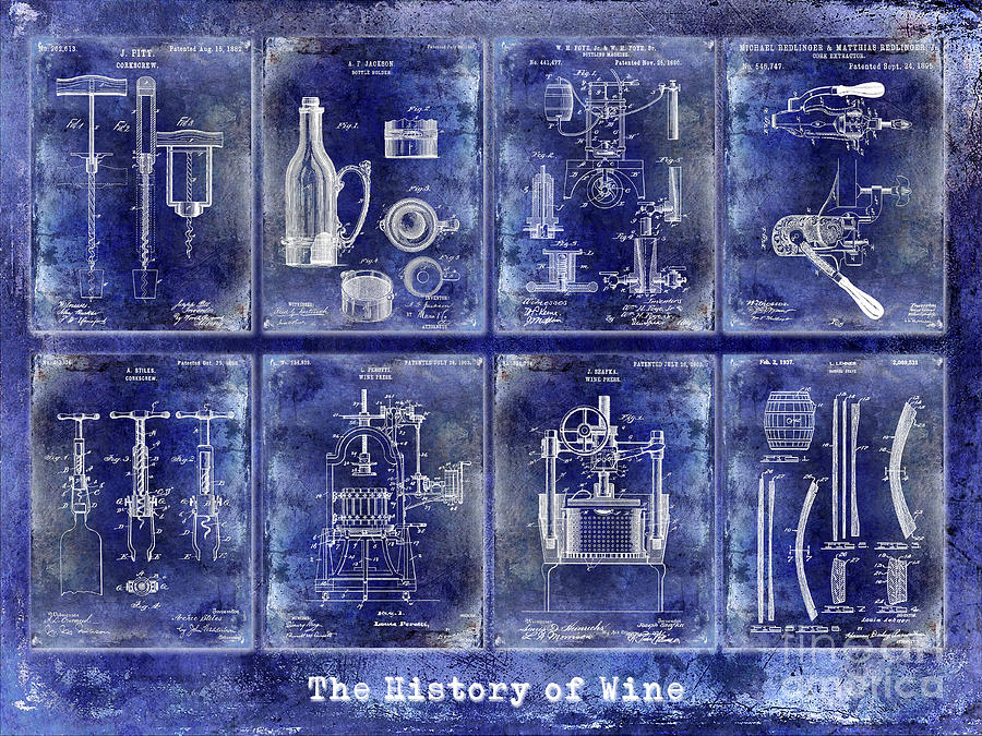 Wine History Patents Blue Photograph by Jon Neidert