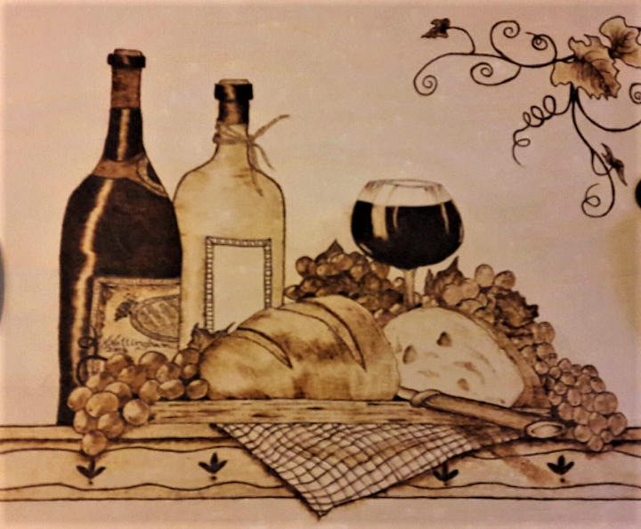 Wine & Grapes Pyrography Wood Burning