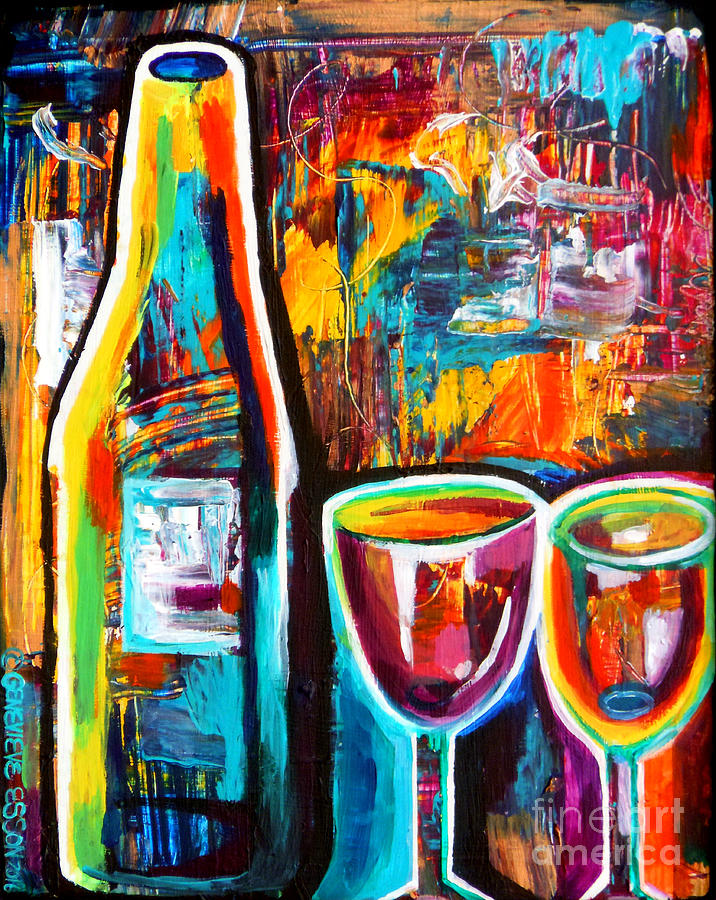Wine Lovers Abstract Painting by Genevieve Esson