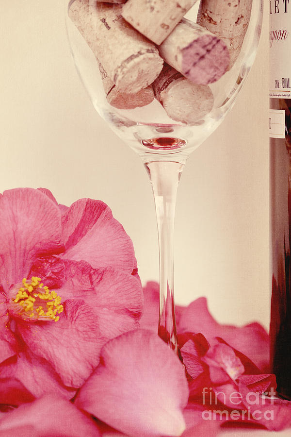 Wine Photograph - Wine with Camellia by Kim Fearheiley
