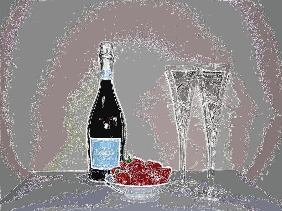 Wine With Flutes And Fruit Digital Art by Kathy K McClellan