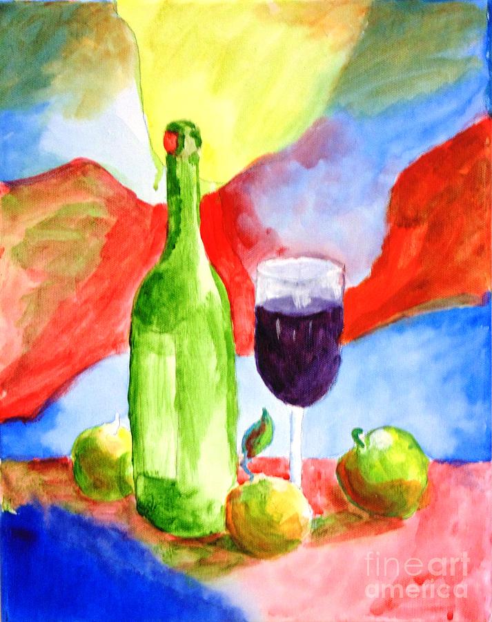 Wine Painting - Wine Women and Apples by Joe Hagarty Wine Painting - Wine Women and Apples by Joe Hagarty