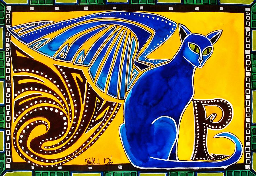 Winged Feline - Cat Art with letter P by Dora Hathazi Mendes Painting by Dora Hathazi Mendes