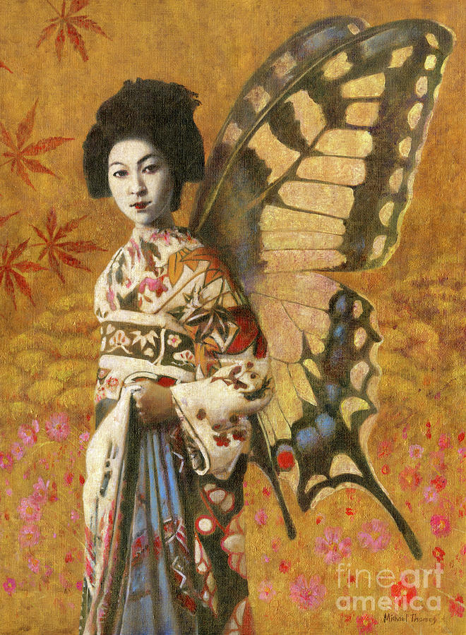 Winged Geisha Painting by Michael Thomas