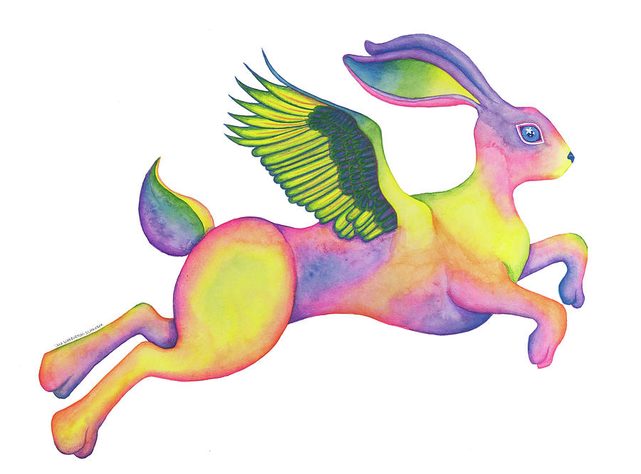 Watercolor Drawing - Winged Pixie Hare by Tara Warburton-Schwaber Watercolor Drawing - Winged Pixie Hare by Tara Warburton-Schwaber