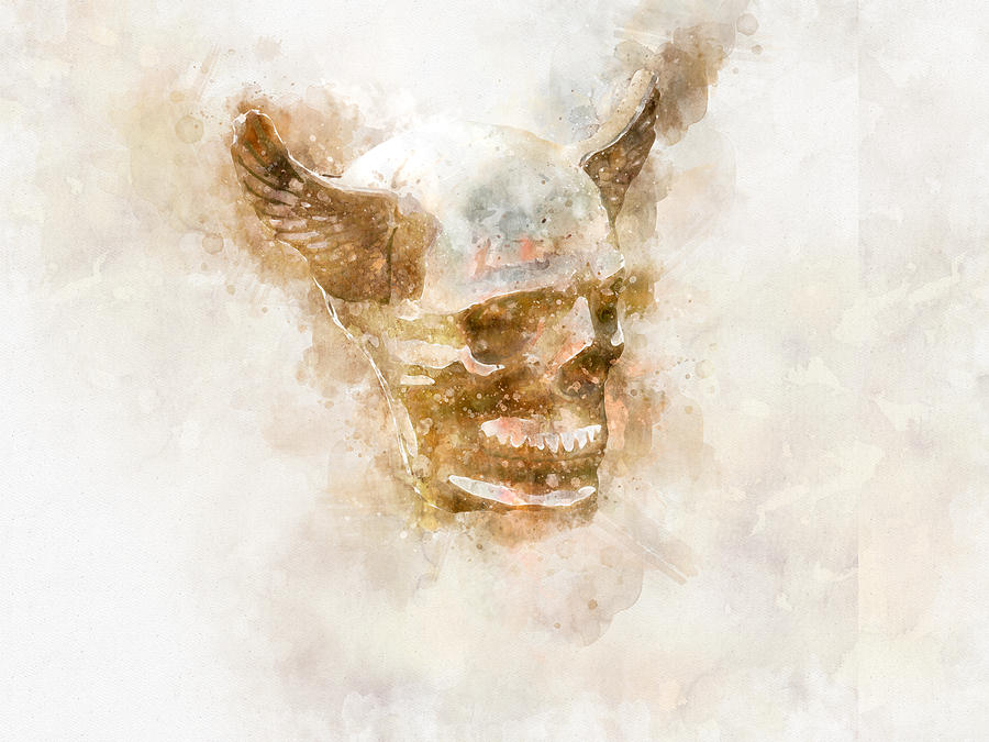 Winged Skull Watercolor by Michael Colgate Winged Skull Watercolor by Michael Colgate