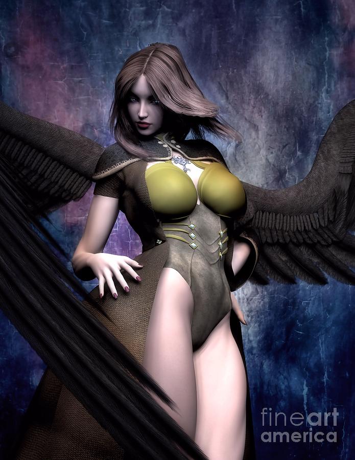 Fantasy Digital Art - Winged Warrior Girl 2 by Brian Raggatt