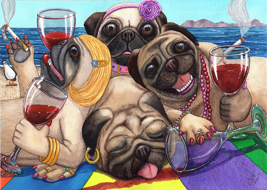 Wining Pile of Pugs Painting by Catherine G McElroy