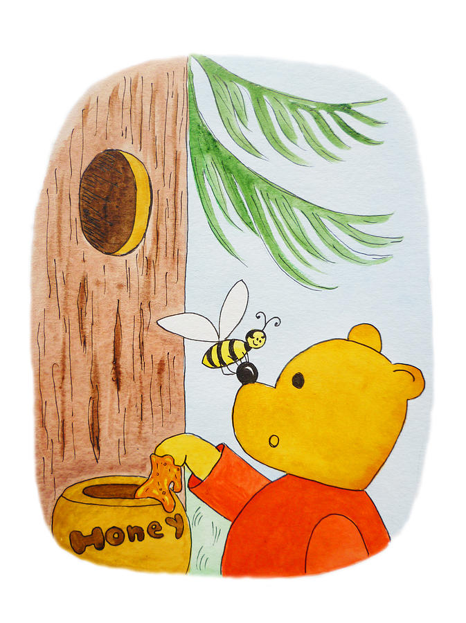 Winnie The Pooh and His Lunch Painting by Irina Sztukowski